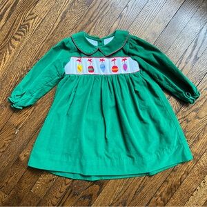 Cecil & Lou Kelly Green Corduroy Christmas Ornament Long Sleeve Smocked Dress 4T